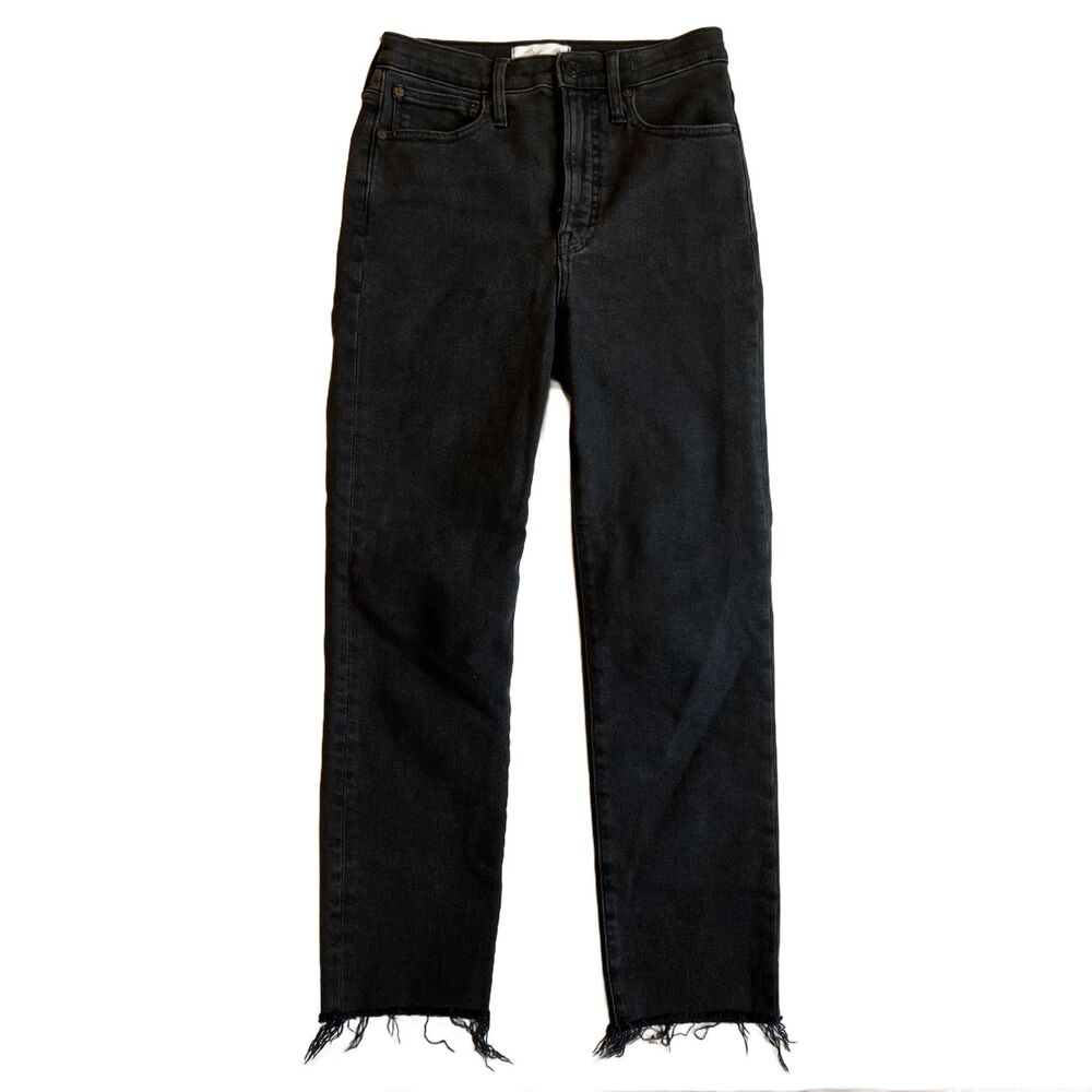 Madewell The Perfect Vintage Jean Women's Size 26 Washed Black Frayed Hem Denim